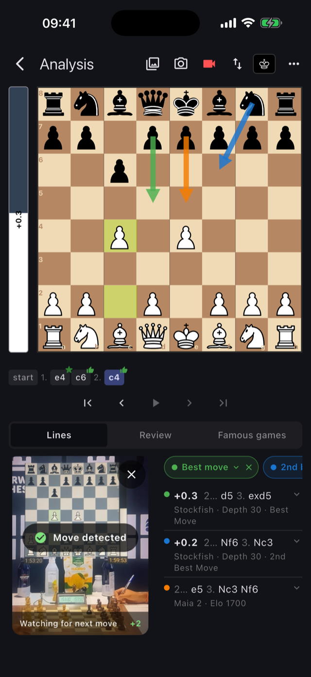 Chess Revision reading a live game through the camera